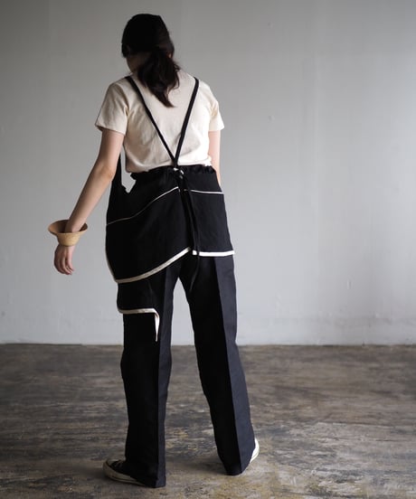washed linen vest -black-