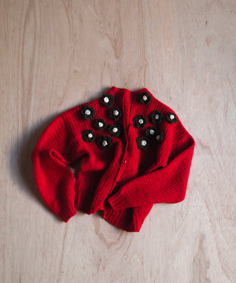 flower appliqué cardigan RED