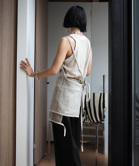 washed linen vest -sand-
