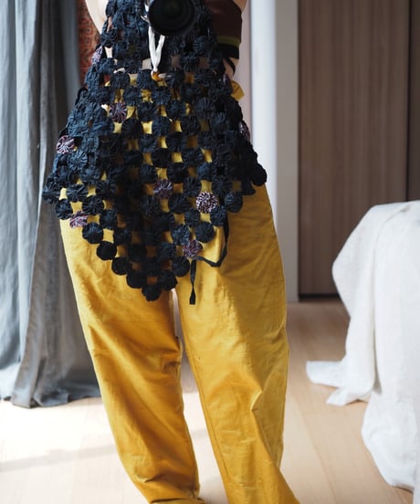 India silk curb pants -山吹色-