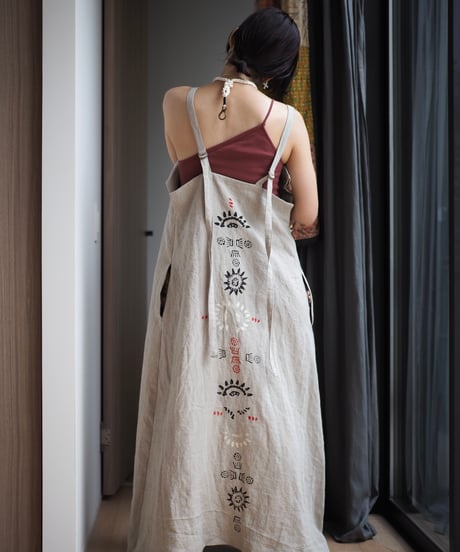 washed linen block print dress