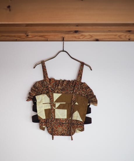 India patchwork frill camisole ーbrown,terracotta-