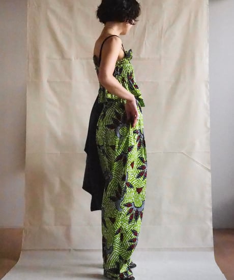 batik tuck pants -green-