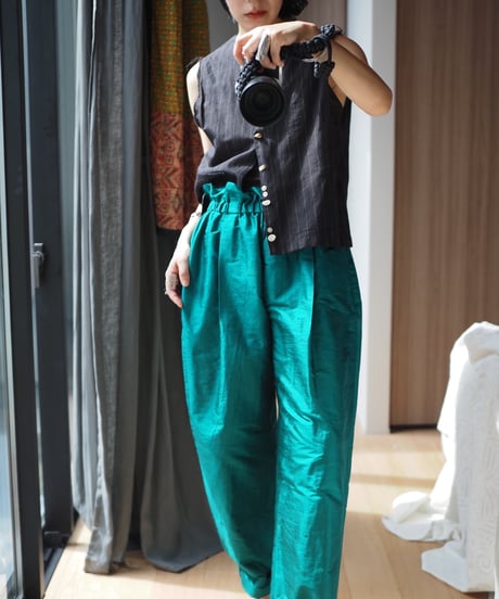 India silk curb pants -green-
