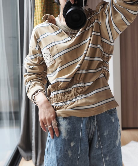 revive rugger shirring shirt -beige-