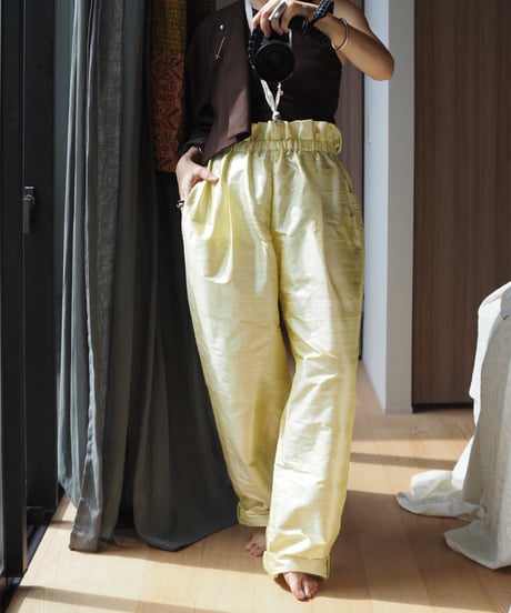 India silk curb pants -タマゴイエロー-