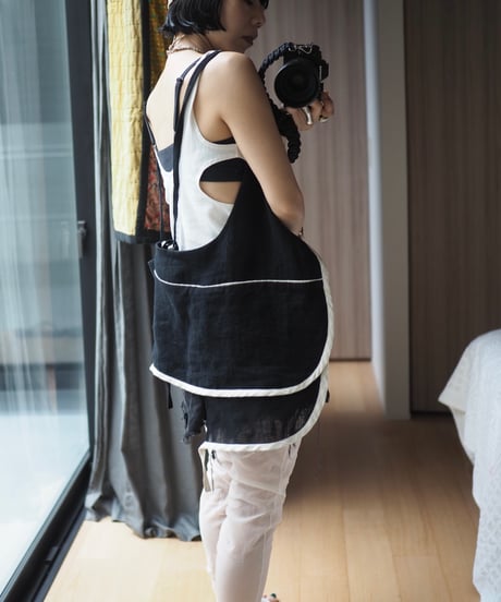 washed linen vest -black-