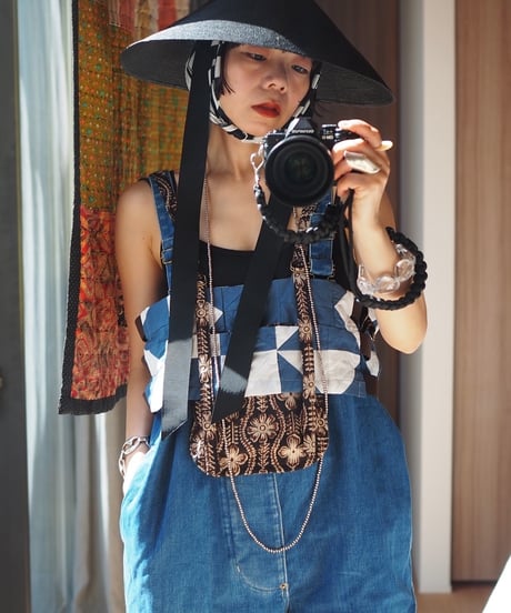 India patchwork flill キャミソール -blue,black-