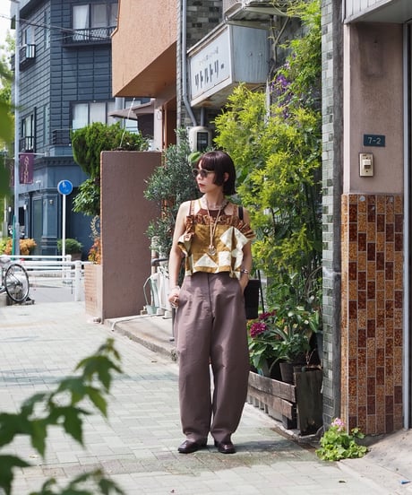 India patchwork flill キャミソール -brown, red-