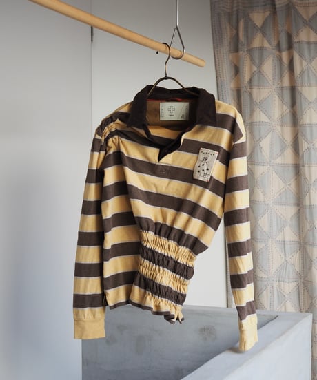 revive rugger shirring shirt -yellow×brown-