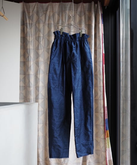 India silk curb pants -navy-