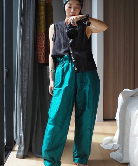 India silk curb pants -green-