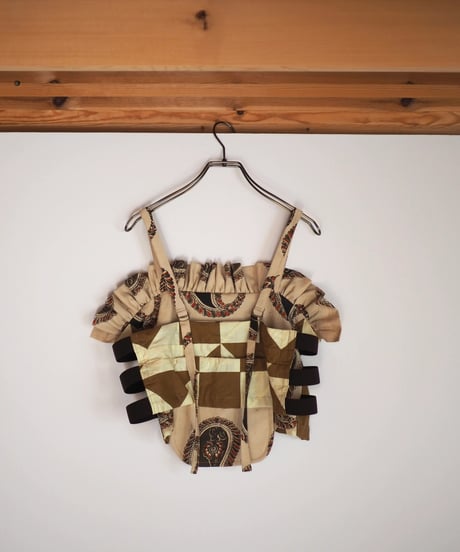 India patchwork flill キャミソール -brown,beige-