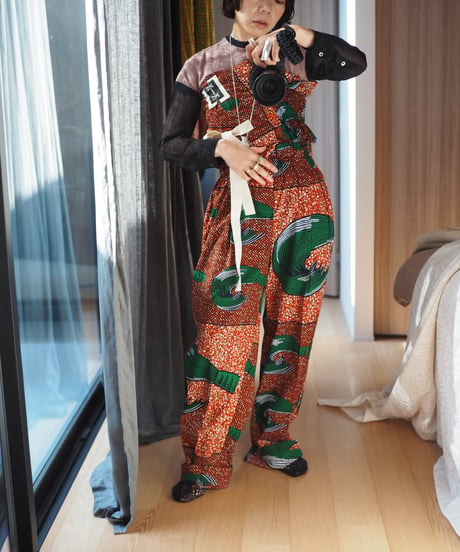 batik tuck pants -red-