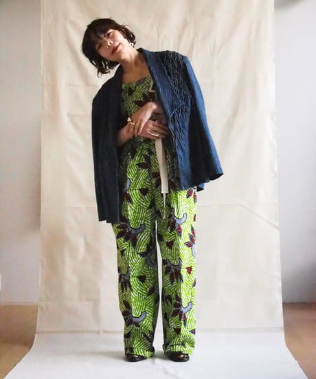batik tuck pants -green-