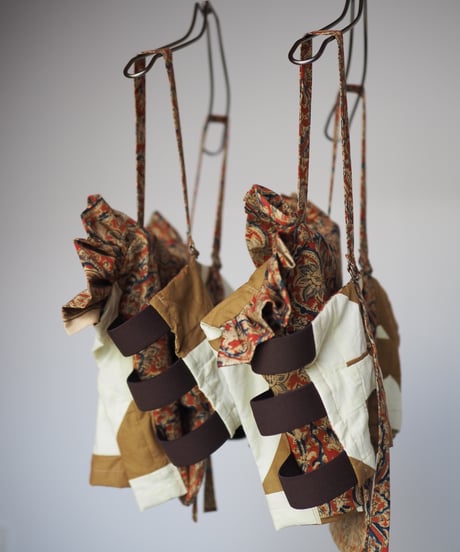 India patchwork frill camisole ーbrown,terracotta-