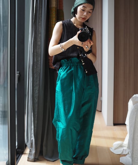 India silk curb pants -green-