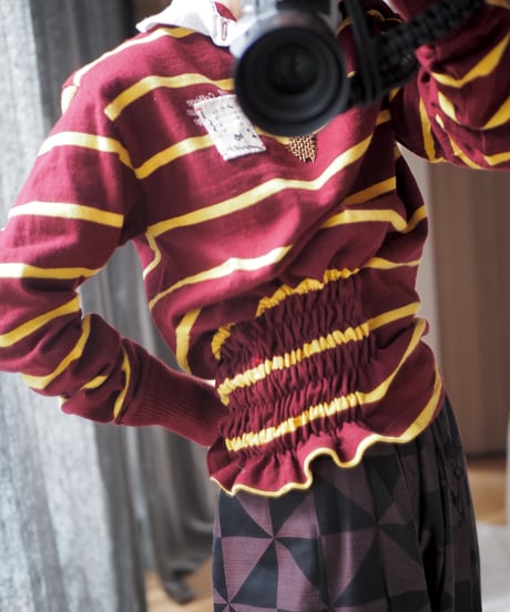 revive rugger shirring shirt -Bordeaux × Yellow-