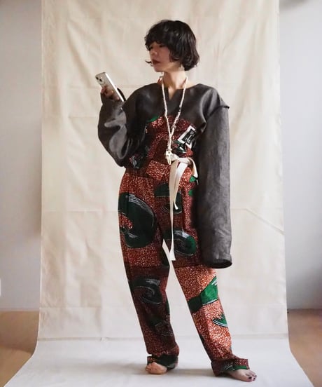 batik tuck pants -red-