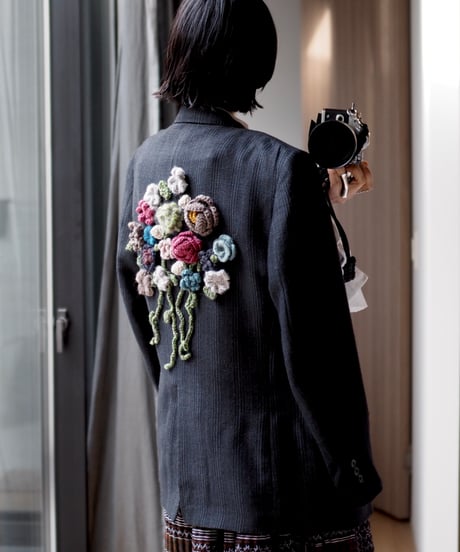 flower appliqué gentle JK BLACK CHECK