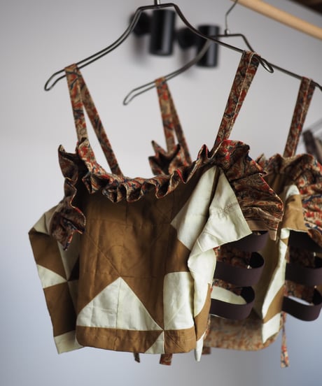India patchwork frill camisole ーbrown,terracotta-