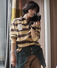 revive rugger shirring shirt -yellow×brown-
