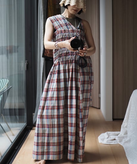 madras check 2way dress -blue-