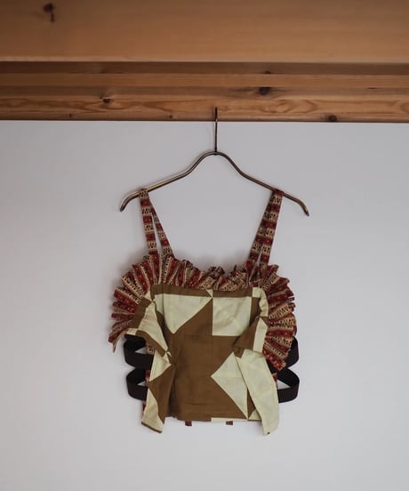 India patchwork flill キャミソール -brown, red-