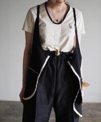 washed linen vest -black-