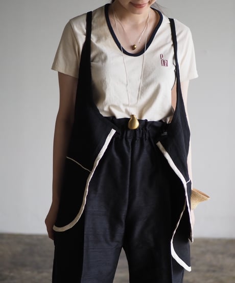 washed linen vest -black-