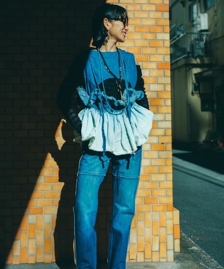 157×Y.A.Acc lots of gathers blouse-INDIGO-