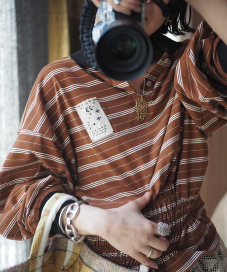 revive rugger shirring shirt -camel-