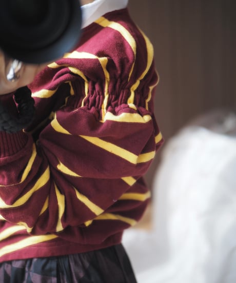 revive rugger shirring shirt -Bordeaux × Yellow-