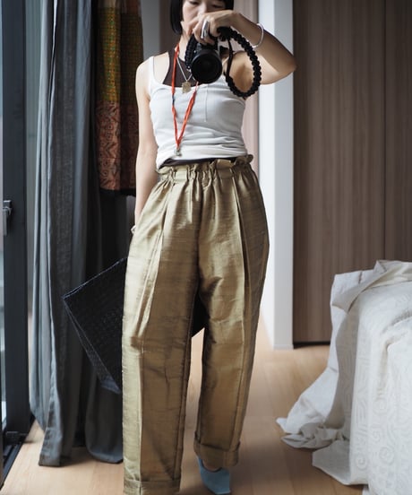 India silk curb pants -gold-