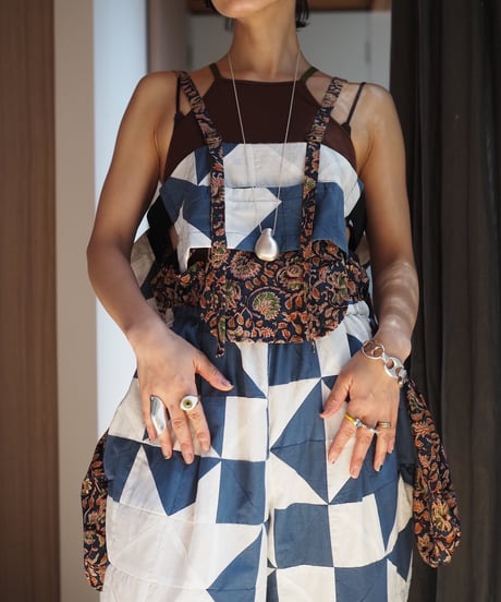India patchwork flill キャミソール -blue,black-