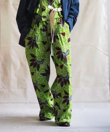 batik tuck pants -green-