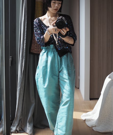 India silk curb pants -pepper mint-