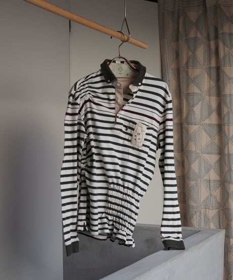 revive rugger shirring shirt -white×green-