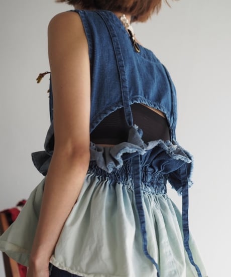 157×Y.A.Acc lots of gathers blouse-INDIGO-