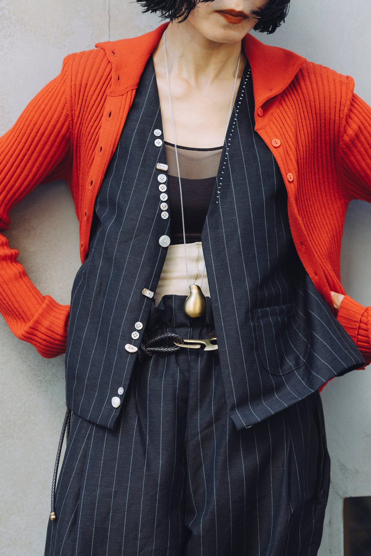 PRISTINE/プリスティン コットンリネンプレーティング天竺ロングジレ M