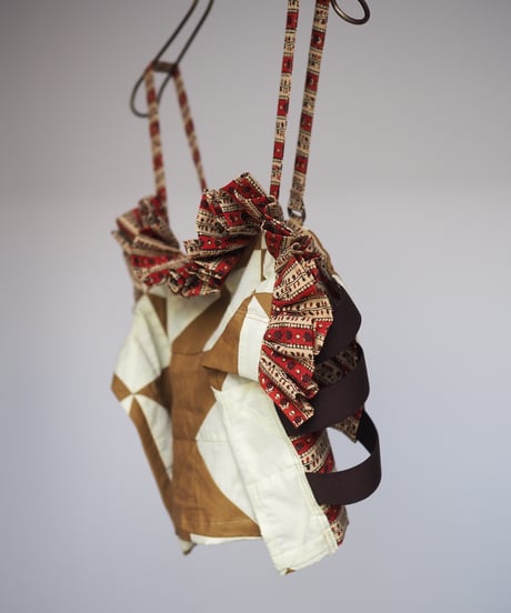 India patchwork flill キャミソール -brown, red-
