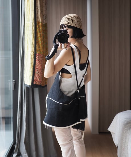 washed linen vest -black-