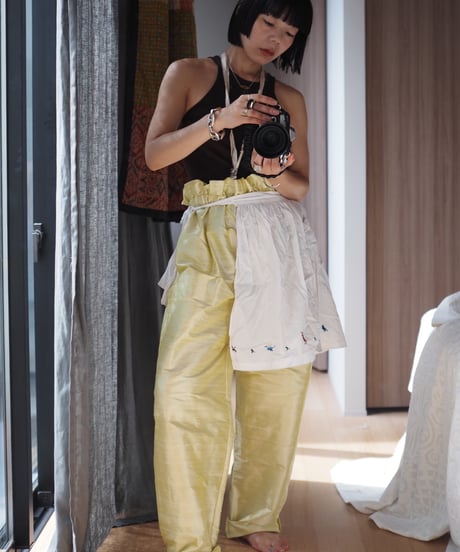 India silk curb pants -タマゴイエロー-