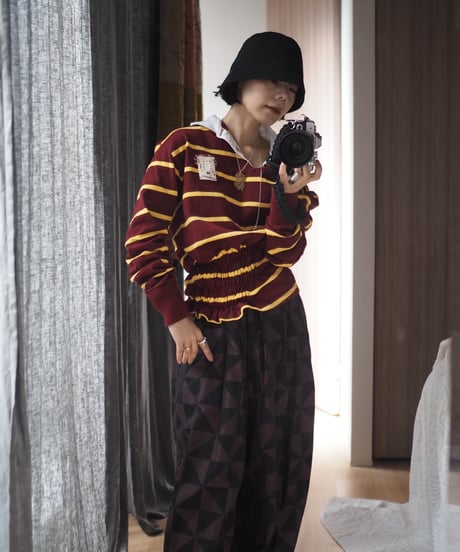 revive rugger shirring shirt -Bordeaux × Yellow-