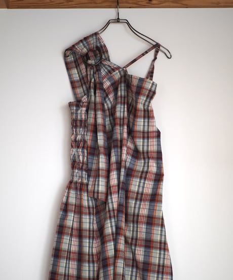 madras check 2way dress -blue-