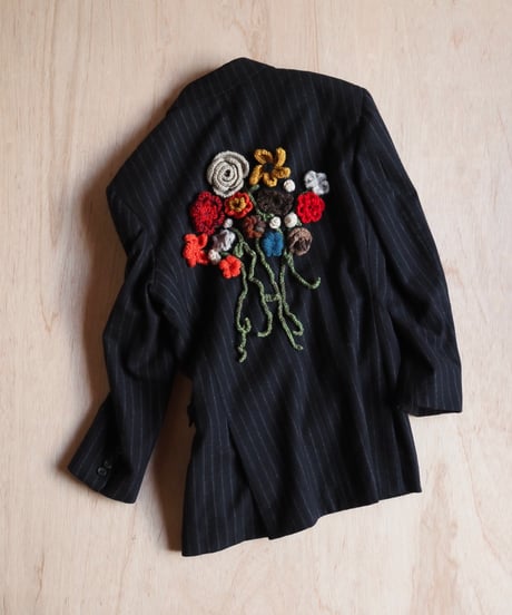 flower appliqué gentle JK NAVY STRIPE