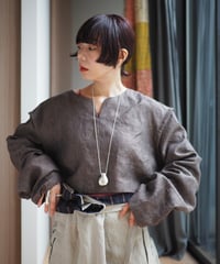 linen short pullover -brown-