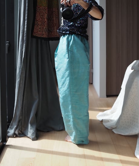 India silk curb pants -pepper mint-