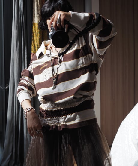 revive rugger shirring shirt -brown-