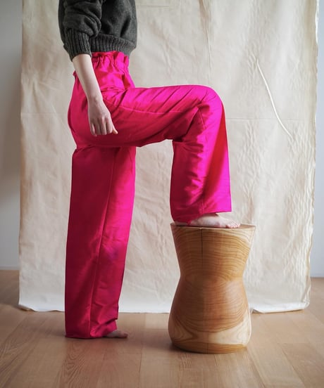 silk tuck pants -pink-